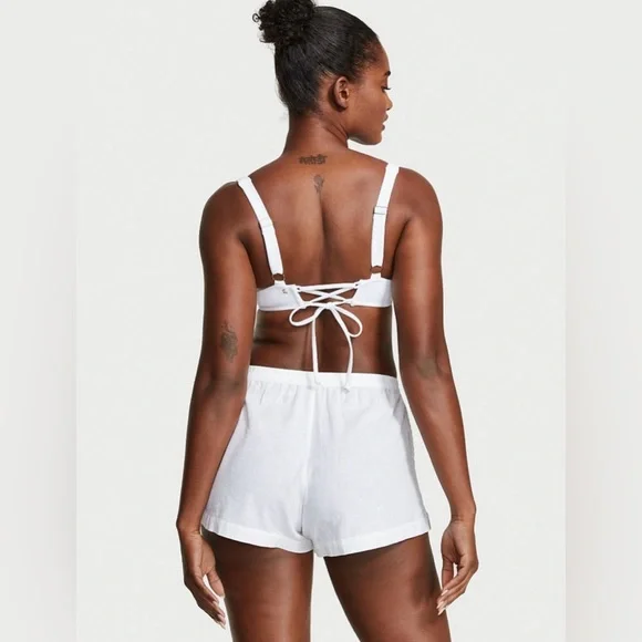 NWT Victoria’s Secret Drawstring Waist Linen Cover-up Shorts in White - Picture 3 of 13